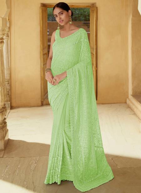 Green ARYA SWARNA Designer Party Wear Georgette Thread Mirror Sequins Work Stylish Saree Latest Collection 6206